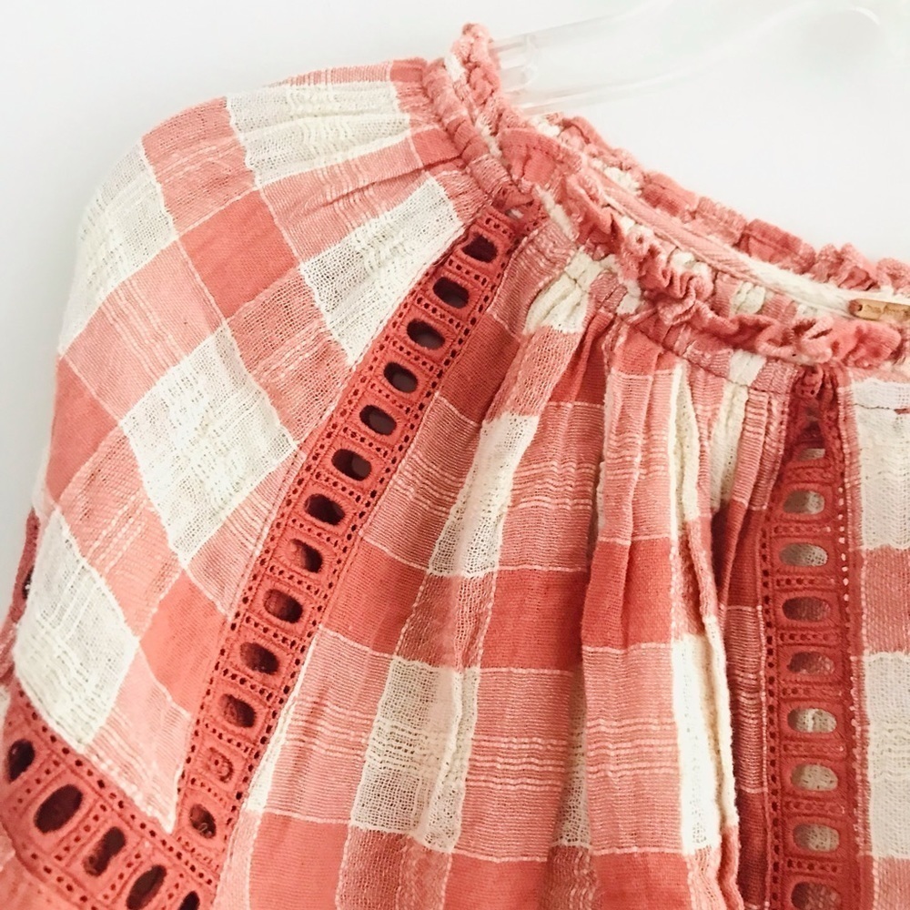 Free People | Honey Groove Plaid Top Womens L Beige Long Sleeve Knit Blouse - Picture 7 of 13